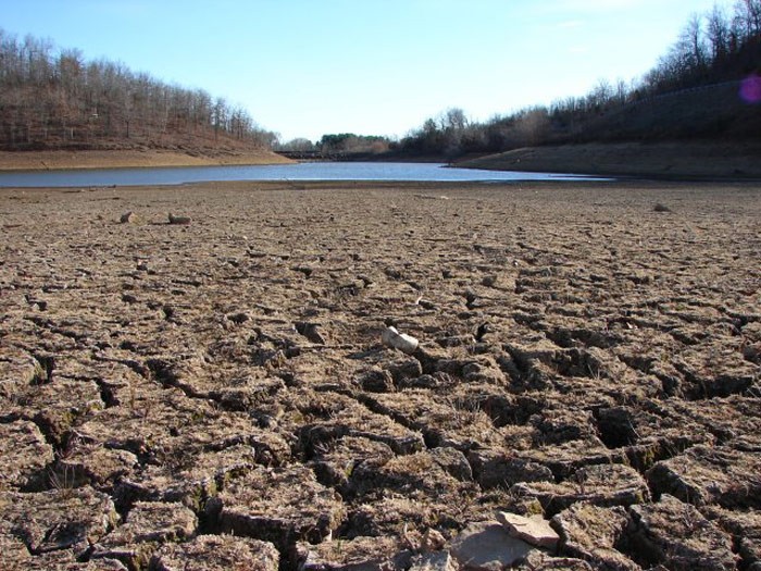 “Examples of some effects of climate change: Wildfire intensified by heat and drought, bleaching of corals occurring more often due to marine heatwaves, and worsening droughts compromising water supplies. Source: Wikipedia.”