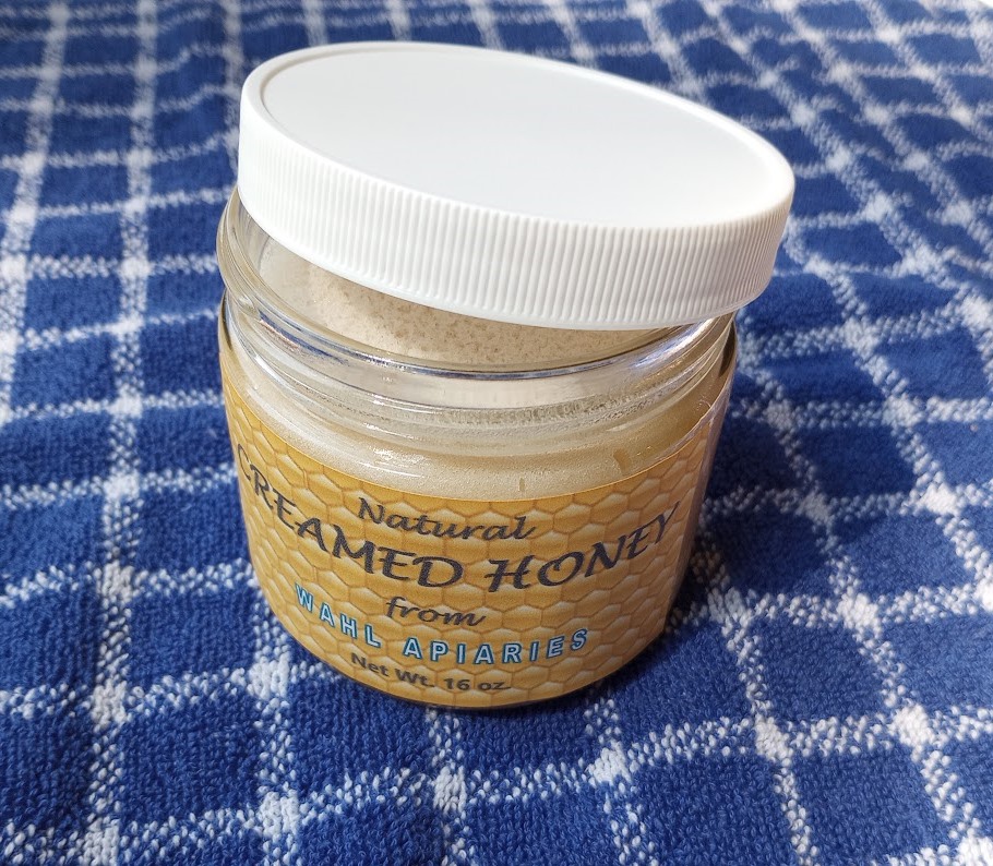 A jar of creamed honey ready for sale; creamed honey is much lighter in color and will take the color of the seed starter.
Photo credit: Richard Wahl