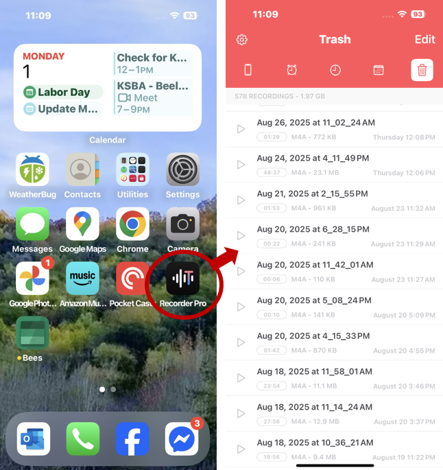 Figure 6. There are many Smartphone audio recording apps available. Probably any of them will do fine. This is a free one I use. Photo Credit: Theresa Martin